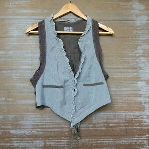 Free People Gray and Brown Ruffled Vest